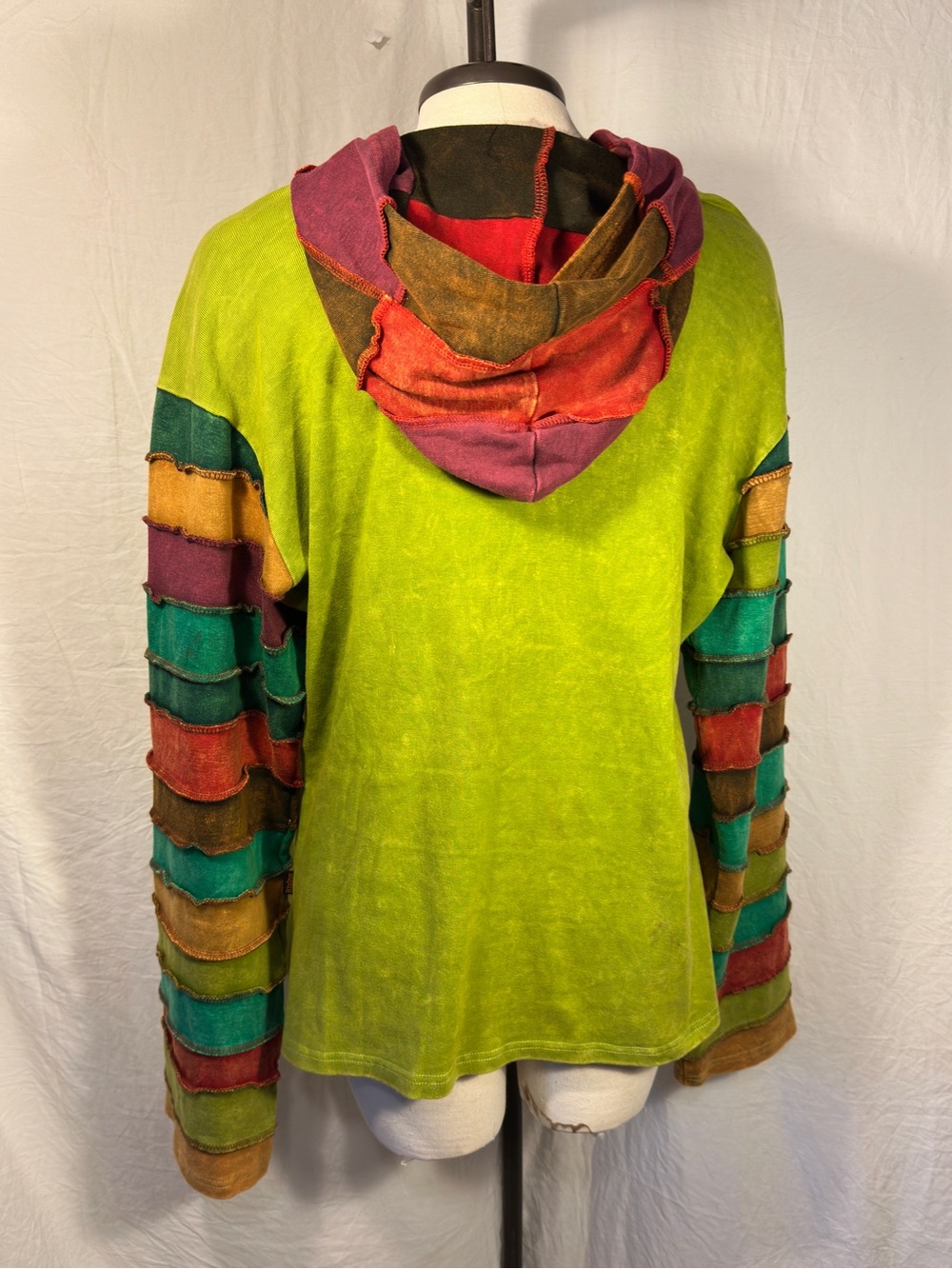 Rising International XL Nepal Hooded Patchwork Striped Zip Hoodie Boho Hippie - Picture 4 of 9